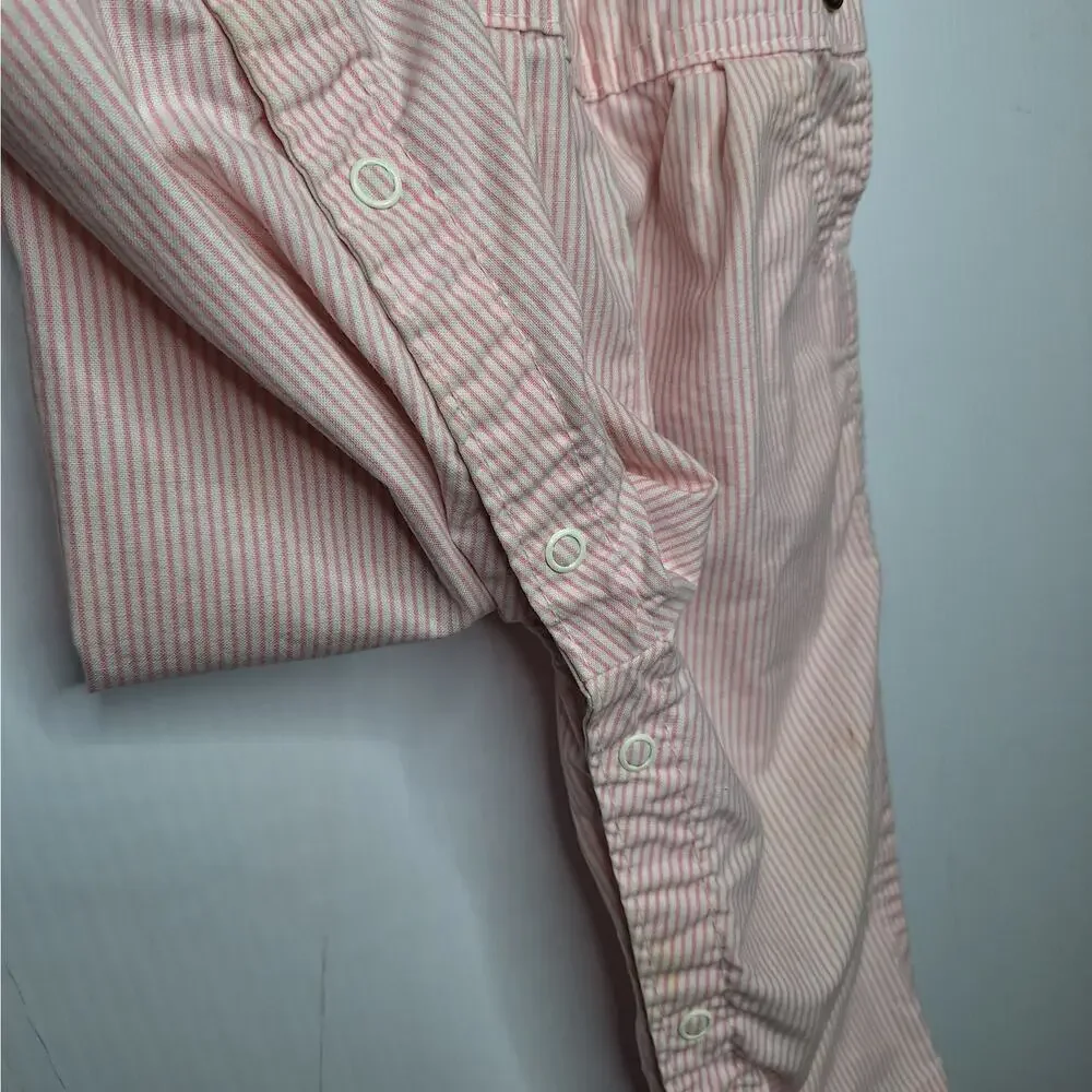 Vintage OshKosh B'Gosh Vestbak Bib Overalls Girls Pink White Stripe USA 24 mo